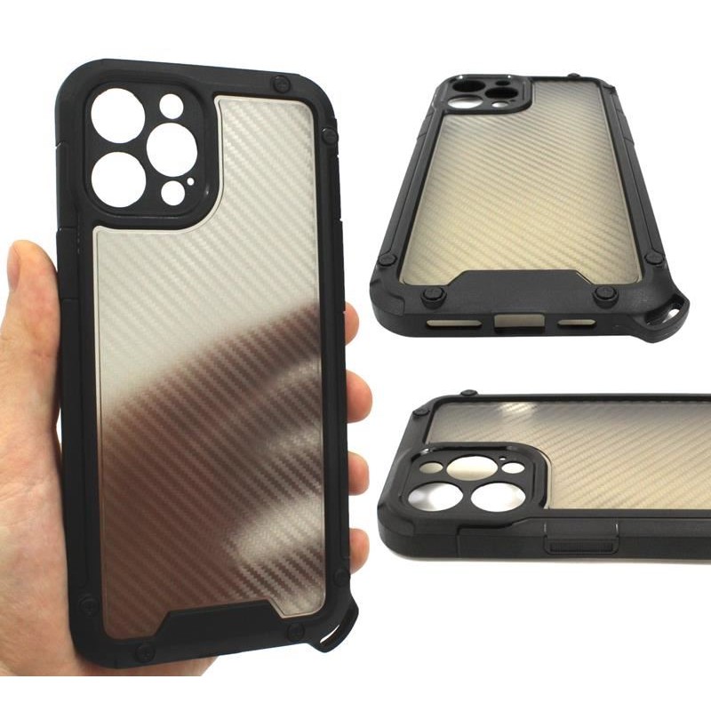 ETUI PANCERNE PROTECT SHIELD na telefon Apple iPhone 12 Pro Max A2342 czarne ze smyczą