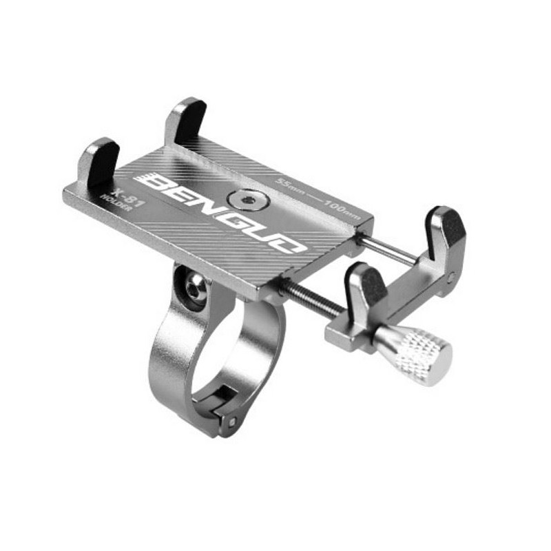 Uchwyt na telefon do roweru / motocykla / skutera / hulajnogi X-81 do kierownicy aluminium srebrny