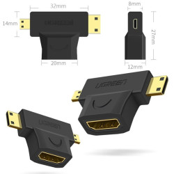 Przejściówka Adapter z HDMI żeński na mini HDMI miniHDMI męski i micro HDMI microHDMI męski UGREEN 3w1