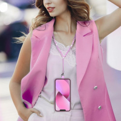Zawieszka na szyję CRYSTAL DIAMOND do telefonu 74 cm różowa
