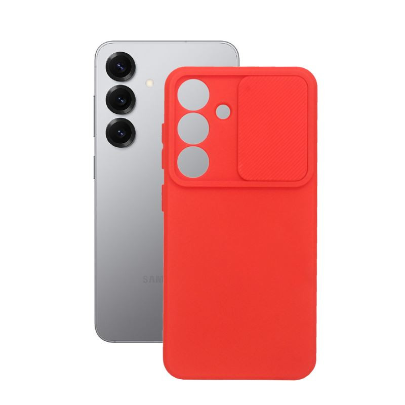 Etui Silicone Lens na telefon Samsung Galaxy S25 5G czerwone