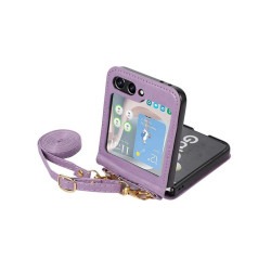 Etui Leather Case Strap na telefon Samsung Galaxy Z Flip 6 5G F741 / Galaxy Z Flip 7 FE 5G F761 fioletowe