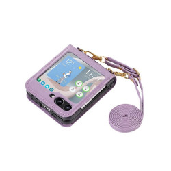 Etui Leather Case Strap na telefon Samsung Galaxy Z Flip 6 5G F741 / Galaxy Z Flip 7 FE 5G F761 fioletowe