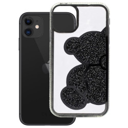 Etui TEDDY BEAR na telefon Apple iPhone 11 A2111 z kryształkami damskie dziewczęce na prezent urodziny święta czarne