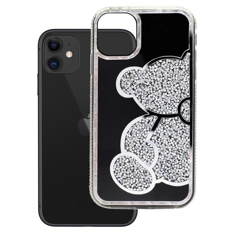 Etui TEDDY BEAR na telefon Apple iPhone 11 A2111 damskie dziewczęce na prezent urodziny święta srebrne