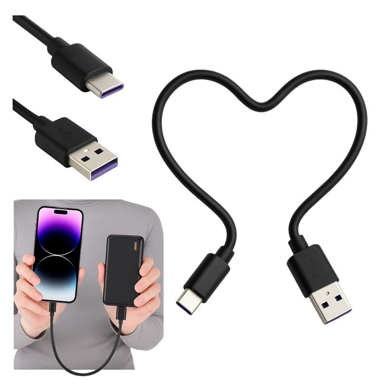 Kabel USB - USB-C 5A krótki przewód do powerbanka QC Quick Charge 3.0 30cm czarny
