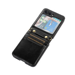 Etui Leather Case Strap na telefon Samsung Galaxy Z Flip 5 F731 czarne