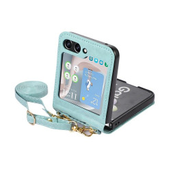 Etui Leather Case Strap na telefon Samsung Galaxy Z Flip 5 F731 niebieskie