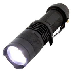 Latarka taktyczna LED CREE Q5 mini z zoom wojskowa szperacz survival aluminiowa + klips