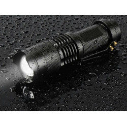 Latarka taktyczna LED CREE Q5 mini z zoom wojskowa szperacz survival aluminiowa + klips