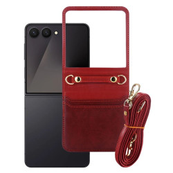 Etui Leather Case Strap na telefon Samsung Galaxy Z Flip 7 5G F766 czerwone