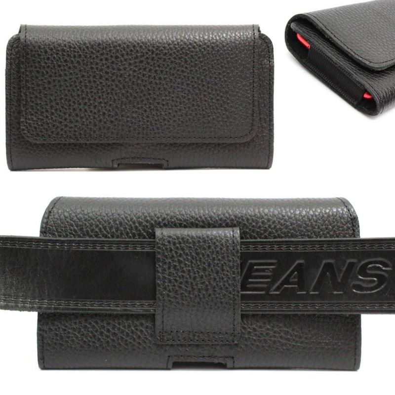 Etui Kabura skórzana CRAZY 3D L na telefon do paska czarny groszek