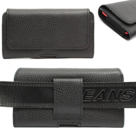 Etui Kabura skórzana CRAZY 3D L na telefon do paska czarny groszek