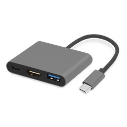 HUB USB-C 3w1 HDMI 4K + USB-A - Adapter rozgałęźnik szary