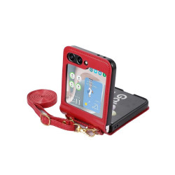 Etui Leather Case Strap na telefon Samsung Galaxy Z Flip 6 5G F741 / Galaxy Z Flip 7 FE 5G F761 czerwone