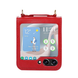 Etui Leather Case Strap na telefon Samsung Galaxy Z Flip 6 5G F741 / Galaxy Z Flip 7 FE 5G F761 czerwone