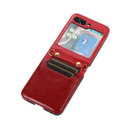 Etui Leather Case Strap na telefon Samsung Galaxy Z Flip 6 5G F741 / Galaxy Z Flip 7 FE 5G F761 czerwone