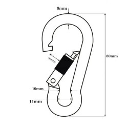 Uchwyt / karabińczyk turystyczny z zabezpieczeniem brelok do kluczy stal 8cm 8mm