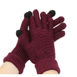 Rękawiczki zimowe dotykowe do telefonu burgundowe