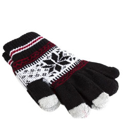 Rękawiczki dotykowe ze wzorem norweskim | Czarne