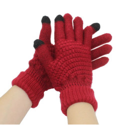 Rękawiczki zimowe dotykowe do telefonu czerwone
