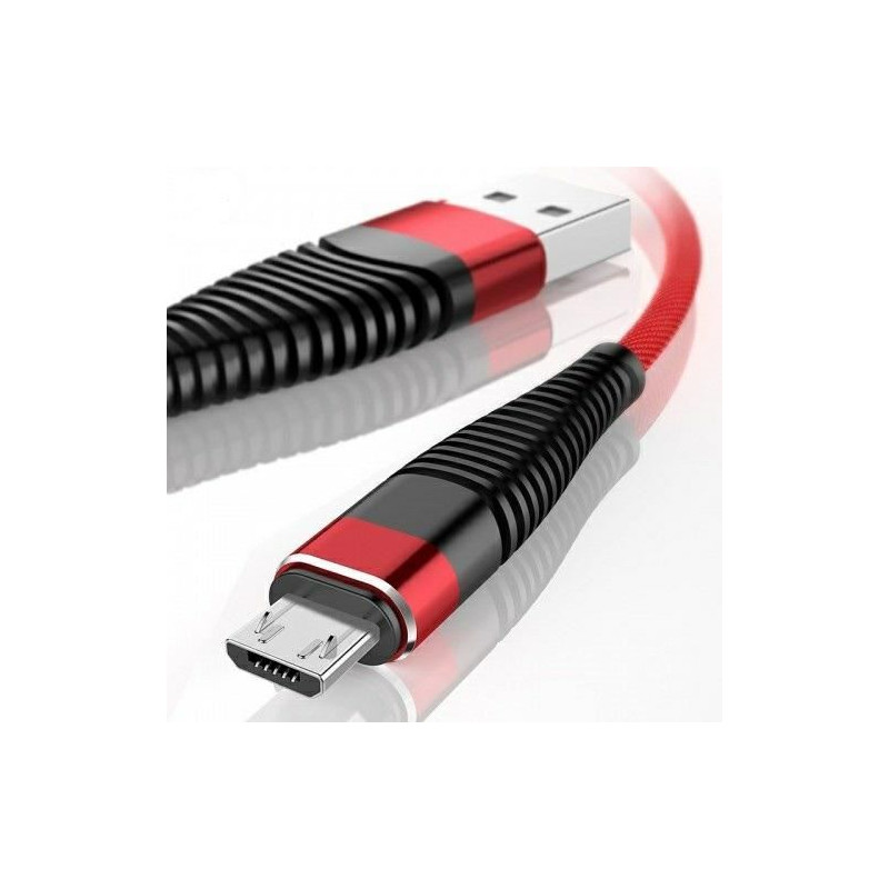 Kabel USB A USB-A - Micro USB microUSB 1m czerwony przewód wspierający szybkie ładowanie - nylon HQ
