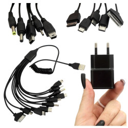 Ładowarka uniwersalna sieciowa samochodowa do telefonu USB 10w1 USB-C 30pin miniUSB microUSB samsung L760 11mm 90cm