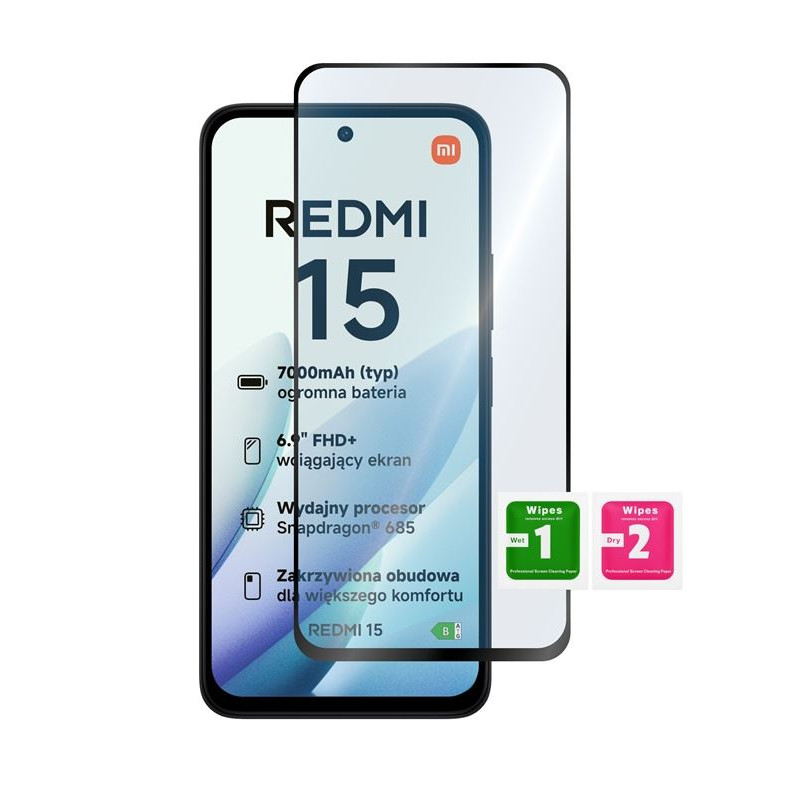 9H SZKŁO hartowane na telefon Xiaomi Redmi 15 4G 25062RN2DE 25062RN2DY / Redmi 15 5G 25057RN09E FULL 6D CF