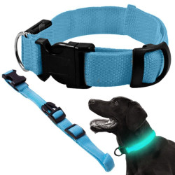 Obroża LED niebieska M 36-52cm - widoczność w nocy