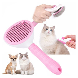 Szczotka zgrzebło do sierści dla psa i kota różowa - mniej linienia o 90%