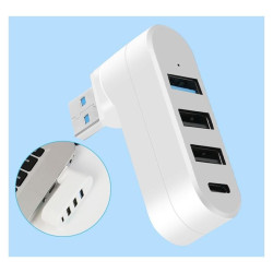 Hub USB 4 porty 3x USB A 1x USB C - biały adapter