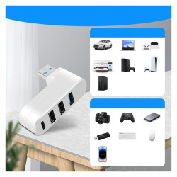 Hub USB 4 porty 3x USB A 1x USB C - biały adapter