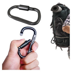 Karabińczyk turystyczny aluminiowy z blokadą 8cm | Uchwyt brelok survival | czarny