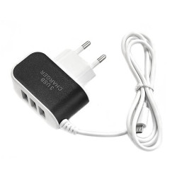 Ładowarka sieciowa 3,1A FAST MICRO + 3 x USB CZARNA