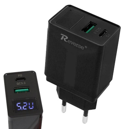 Ładowarka sieciowa USB + USB Typ C Power Delivery QC 3A 20W czarna