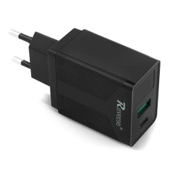 Ładowarka sieciowa USB + USB Typ C Power Delivery QC 3A 20W czarna