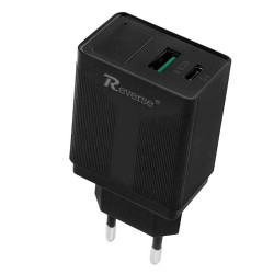 Ładowarka sieciowa USB + USB Typ C Power Delivery QC 3A 20W czarna