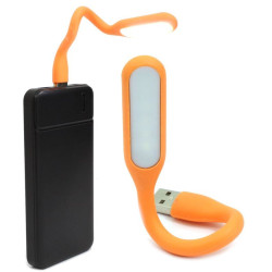 Mocna giętka Lampka silikonowa 6 LED USB do laptopa PC pomarańczowa