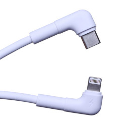 Kabel USB-C - Lightning 1m przewód kątowy 90 stopni 27W 2A biały
