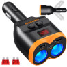Rozgałęźnik rozdzielacz gniazda zapalniczki samochodowy 12-24V z 2 gniazdami, 2x USB-A QC 3.0 + USB-C 80W z woltomierzem