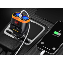 Rozgałęźnik rozdzielacz gniazda zapalniczki samochodowy 12-24V z 2 gniazdami, 2x USB-A QC 3.0 + USB-C 80W z woltomierzem