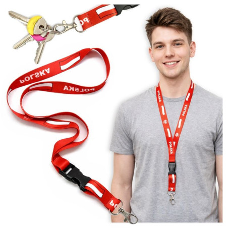 Smycz na szyję Polska na telefon i klucze 20mm 52cm - patriotyczna smycz czerwona