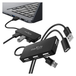 HUB 4 x USB rozdzielacz adapter przejściówka rozgałęźnik + kabel 1,5m czarny