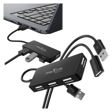 HUB 4 x USB rozdzielacz adapter przejściówka rozgałęźnik + kabel 1,5m czarny
