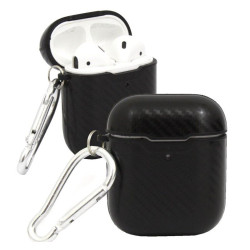 Etui Carbon na douszne słuchawki bezprzewodowe Apple AirPods 1 / 2 czarne z haczykiem