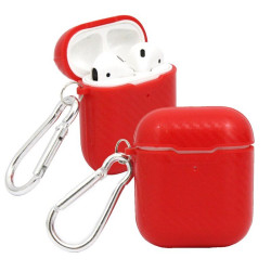 Etui Carbon na douszne słuchawki bezprzewodowe Apple AirPods 1 / 2 czerwone z haczykiem