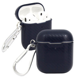 Etui Carbon na douszne słuchawki bezprzewodowe Apple AirPods 1 / 2 granatowe z haczykiem
