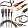 Kabel USB 3w1 Lightning micro USB USB-C 1,2m nylonowy
