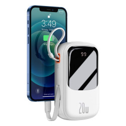 POWERBANK Baseus 20000mAh POWER BANK 20W z LED LCD i QC Quick Charge / PD Power Delivery / SCP kabel Lightning biały