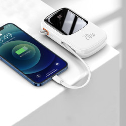 POWERBANK Baseus 20000mAh POWER BANK 20W z LED LCD i QC Quick Charge / PD Power Delivery / SCP kabel Lightning biały